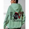 Christmas Hoodie Women, Snowman Print, Long Sleeve, Kangaroo Pocket, Drawstring, Casual Pullover, LOVE Christmas