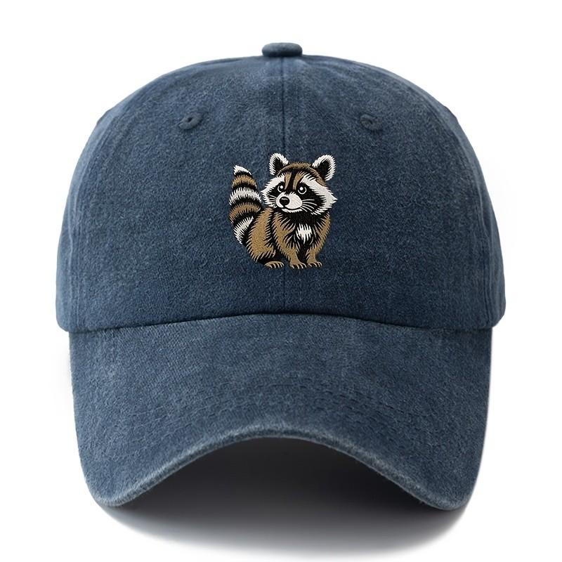 

Raccoon Printing Baseball Cap Unisex Washed Visor Adjustable Outdoor Casual Headwear One Size темно-синий