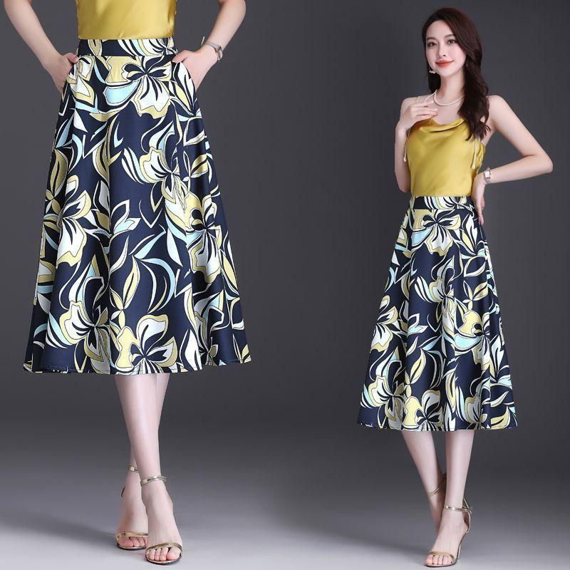 Summer Women's Floral Skirt Mid To Long Style Fashionable and Slimming New Style A-line Skirt In Color