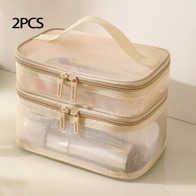 Double Layer Mesh Makeup Bag, Wash Bag, Women's Portable New Large Capacity Storage Bag, Cosmetics Storage Bag