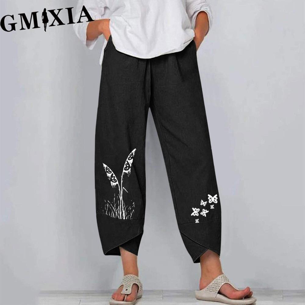 

GMXIA 4 цвета Женская мода повседневные хлопковые льняные брюки больших размеров длинные простые широкие шаровары свободные простые брюки XXL чёрный