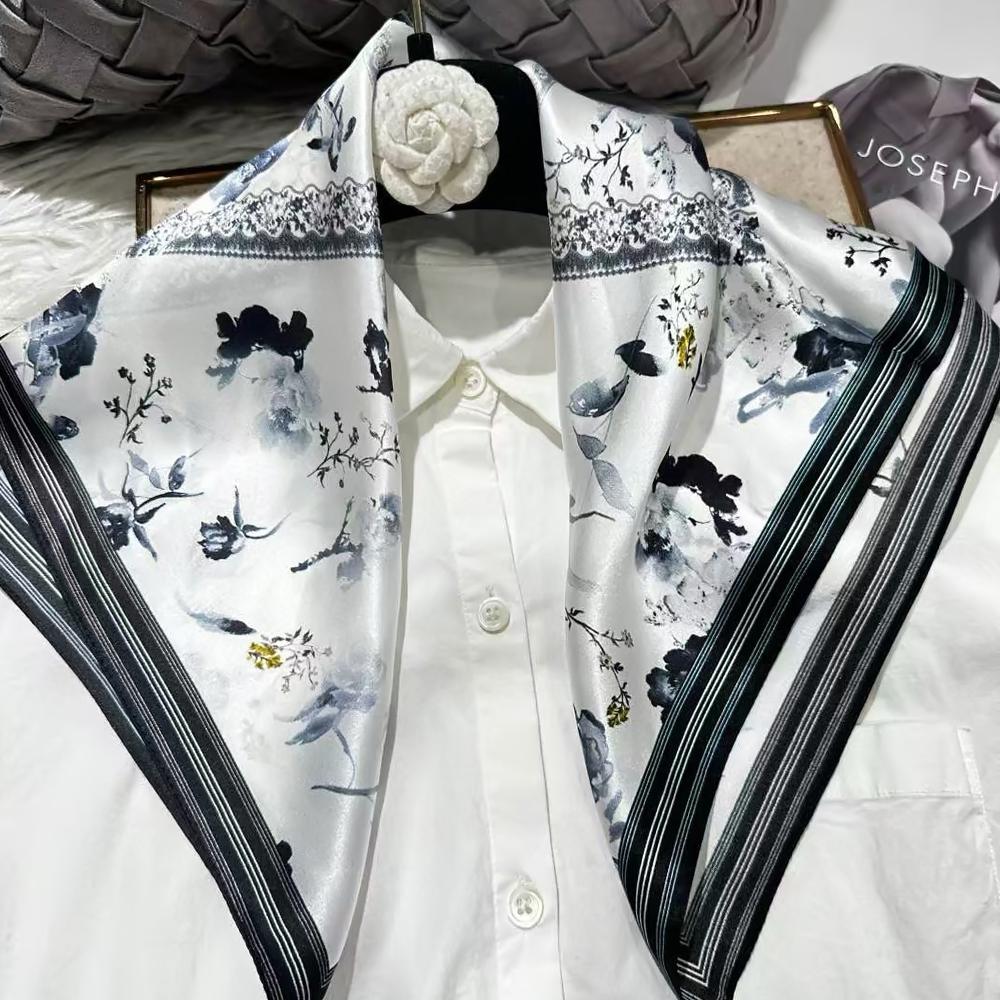 White Blue 100% Mulberry Silk Small Square Scarf Women Spring Fall Summer Hair Scarf Elegant Paisley Neck Scarves Neckerchief