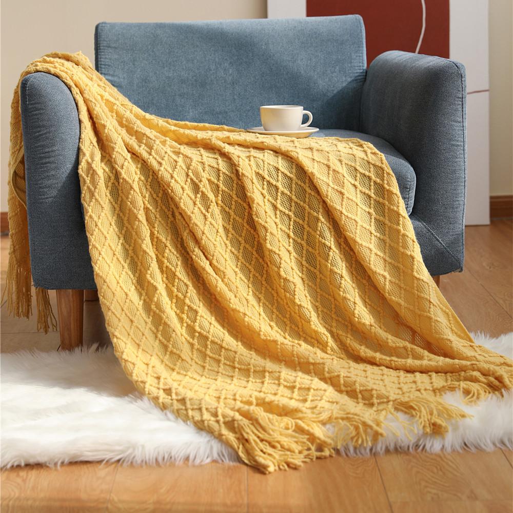 Cozy Corn Knit Throw Blanket with Tassels, Contemporary Style, All-Season Multipurpose Shawl, Bed, Nap, Car, Air Conditioning Blanket, Versatile