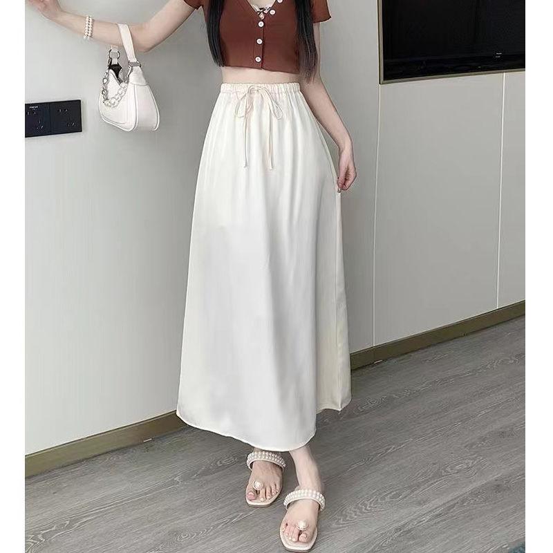 Women's Ice Silk Satin Medium To Long Half Length Skirt New Summer High Waist Comfortable Long Skirt