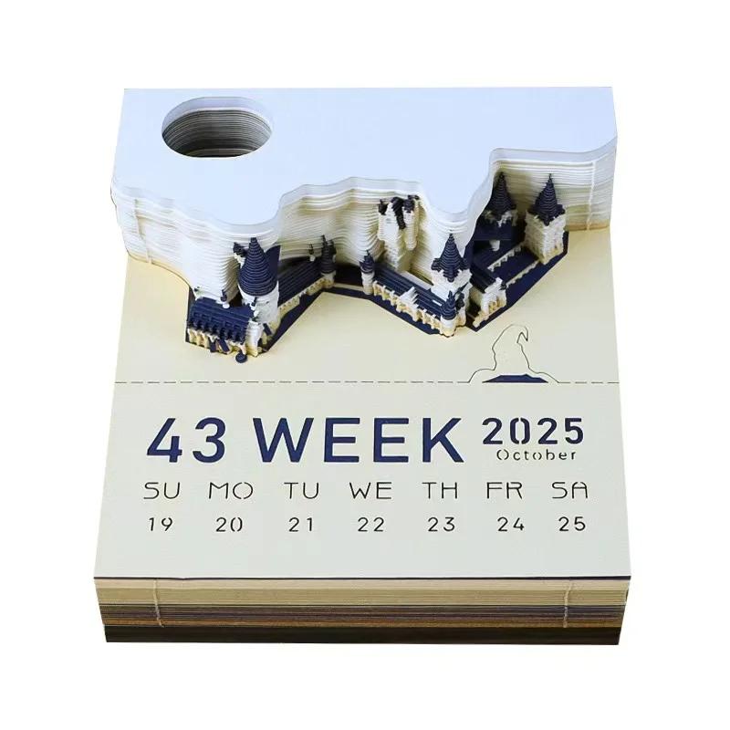 3D Memo Pad Art Fantasy Castle Shaped Desk Calendar Sticky Notes Card Craft Character Silhouette DIY Gift with Light Calendar