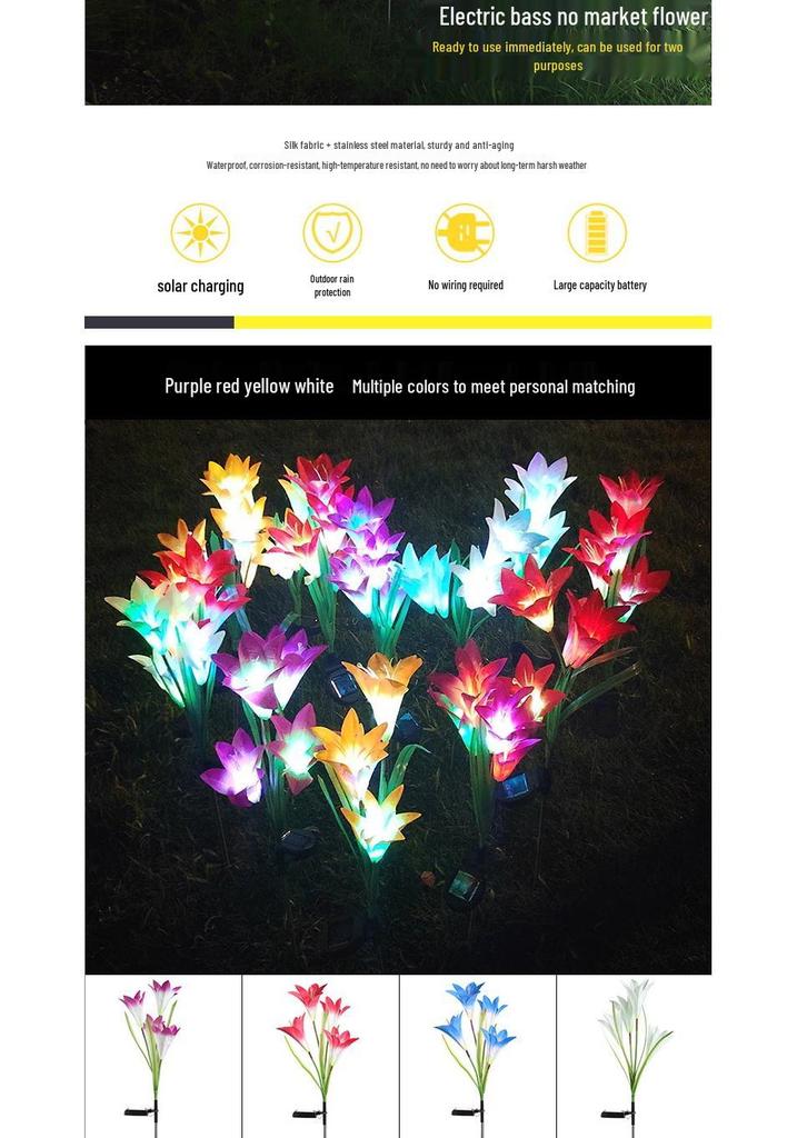 Solar Color-Changing LED Lily Flower Lantern - Outdoor Rainproof Decorative Lawn Light