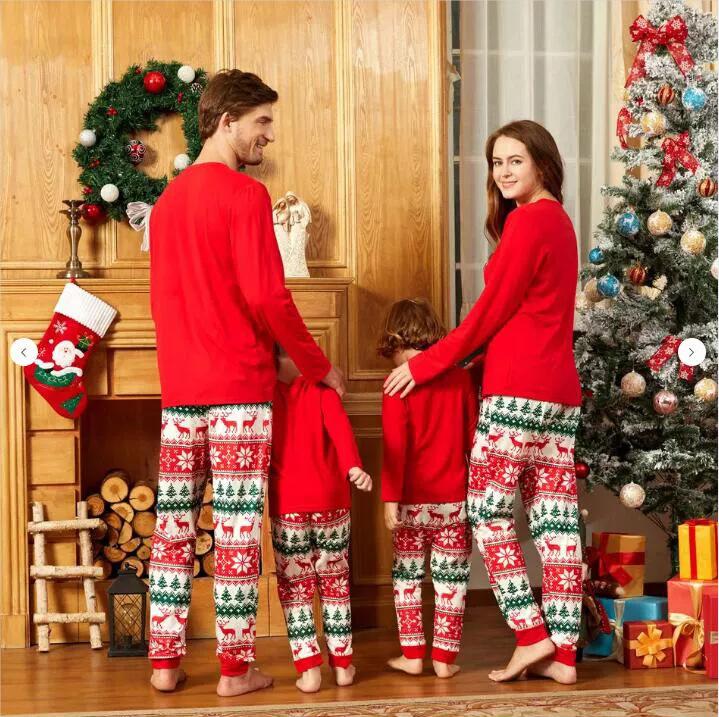2025 European and American Ebay New Christmas Reindeer Print Family Matching Cotton Casual Pajamas Set Loungewear
