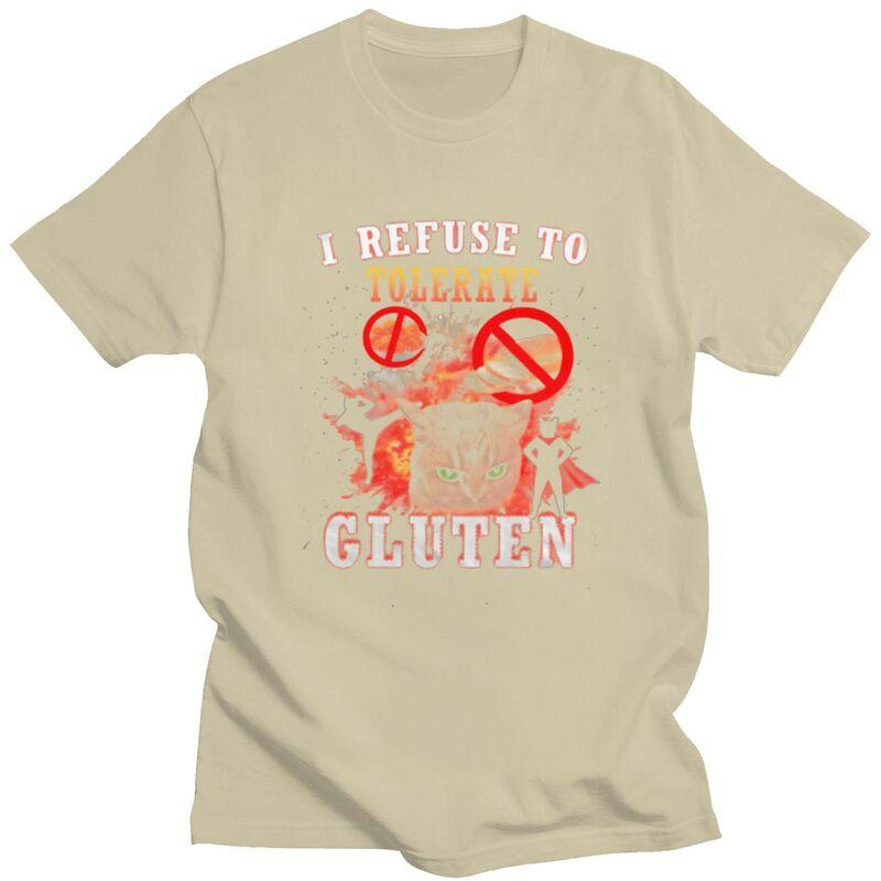 Gluten Intolerant Cat Meme T Shirt for Men Pure Cotton Tshirt Fashion Summer Short Sleeve Tee Shirt Loose Fit Clothing Gift