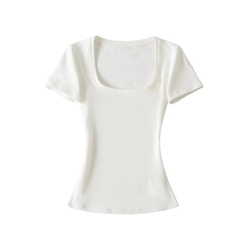 U-neck ant waist short-sleeved T-shirt women's summer new American Spice Girl style solid color slim-fitting bottoming top