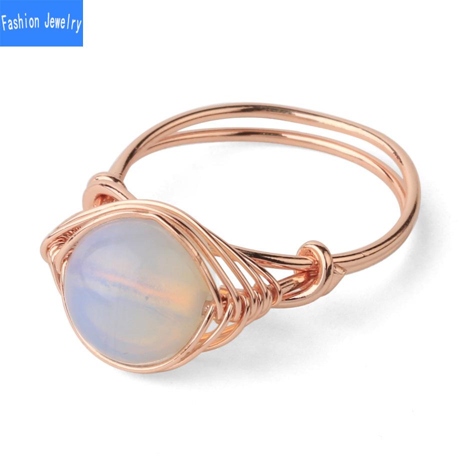 Mit Draht umwickelter runder natürlicher Kristallring, Amethyst-Rosenquarz-Reiki-Heilstein