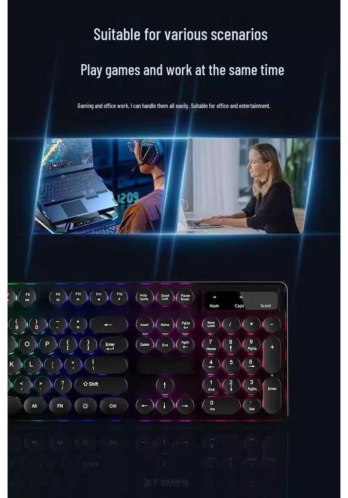 Retro Punk Mechanical Keyboard and Silent Wired Mouse Set for Desktop