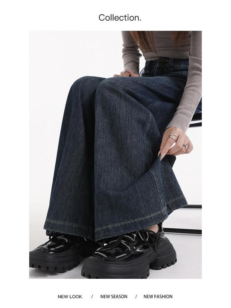 Women's High-Waisted Velvet Wide-Leg Jeans for Autumn and Winter
