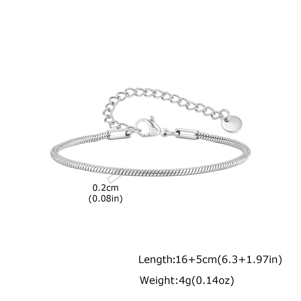 Snake Chain Bracelet for Women Stainless Steel Round 1.2mm 2mm Non-tarnish Waterproof Minimalist Stacking Jewelry
