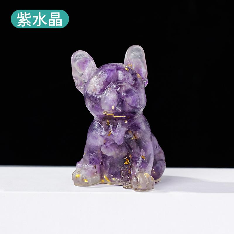 

Французский бульдог Кристальная крошка Разноцветная Миловидность Собачья фигурка Поделки Сувенир Домашний декор Каменный подарок аметист