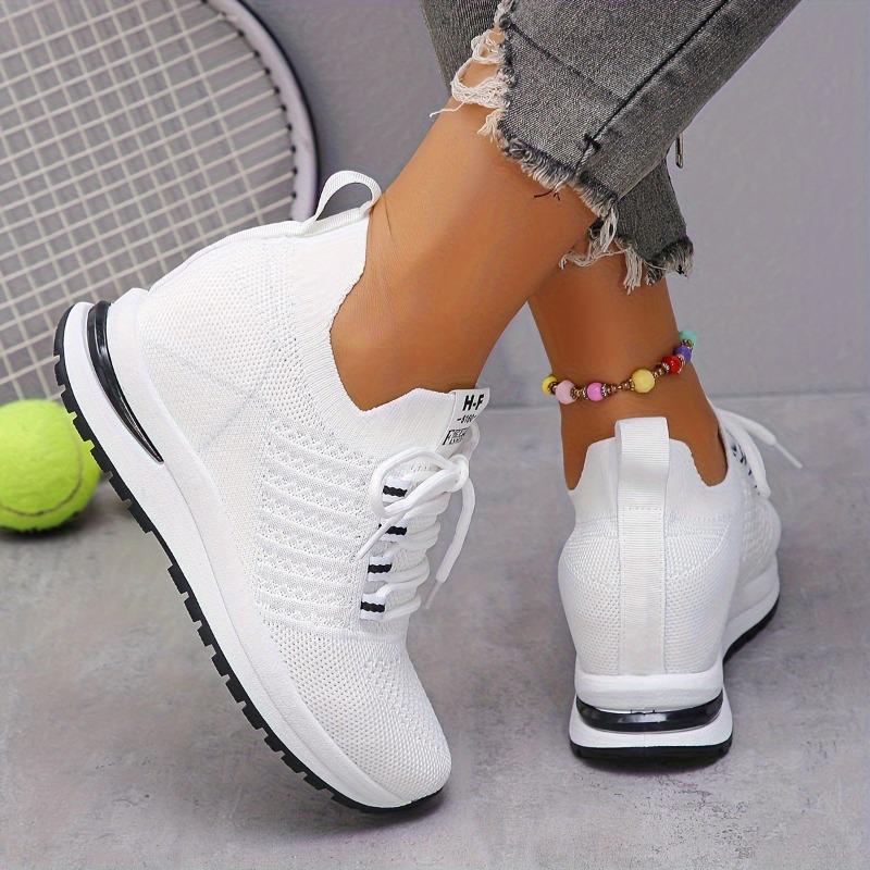 Dámské prodyšné létající tkané tenisky, neformální šněrovací outdoorová obuv, pohodlná nízká sportovní obuv
