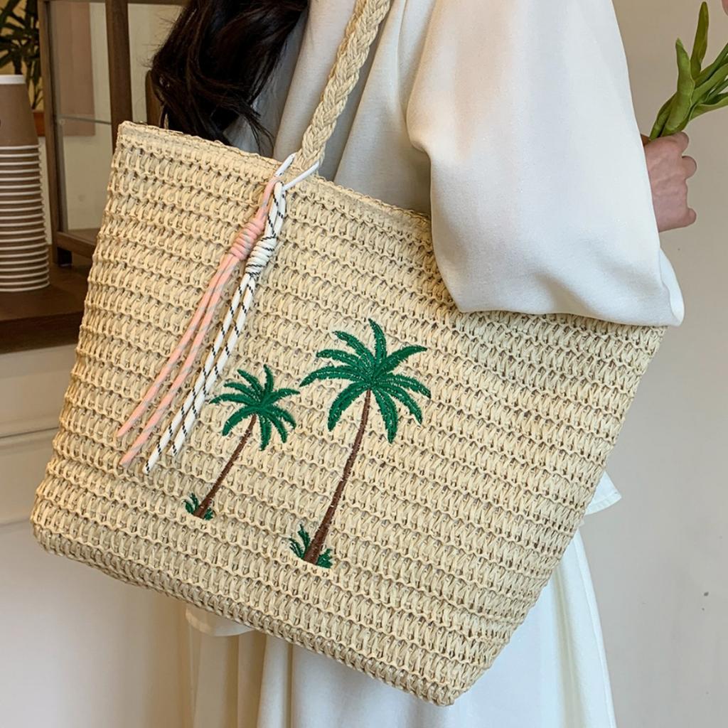 תיק כתף קש בקיבולת גדולה תיק יד נשים חדש רקום ארוג קיץ חופשת חוף הים רוח תיק חוף