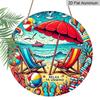 2D Flat, 1pc Round Aluminum Hanging Sign-"Relax And Unwind" Vibrant Beach Scene Metal Wall Art, Colorful Summer Umbrella & Lounge Chair Design