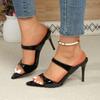 Summer Women Patent Leather Slide Sandals Stiletto Heel Pointed Toe Open Toe Mules Shoes for Evening Party Wedding Daily Wear