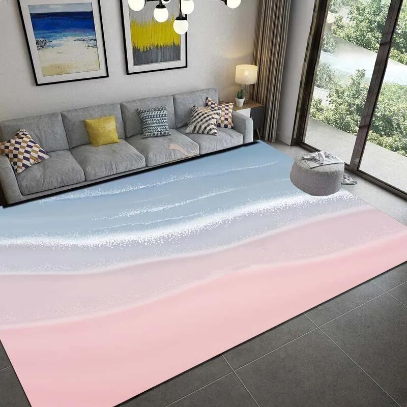 Sea Print Carpet for Living Room Large Waves Beach Kids Room Rug Blue Kitchen Mat Floor Carpet Modern Entrance Mat Bathroom Rug