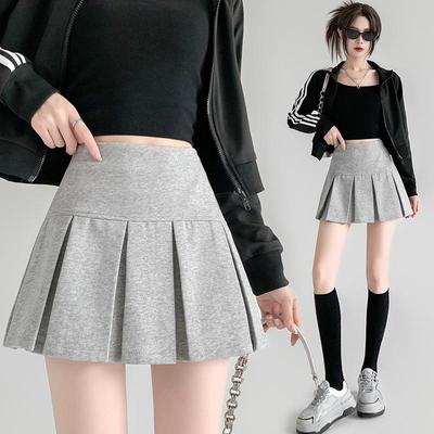 Jupe trapèze plissée taille haute style coréen Printemps 2026 - Polyvalente, Tendance, Courte avec Fermeture éclair