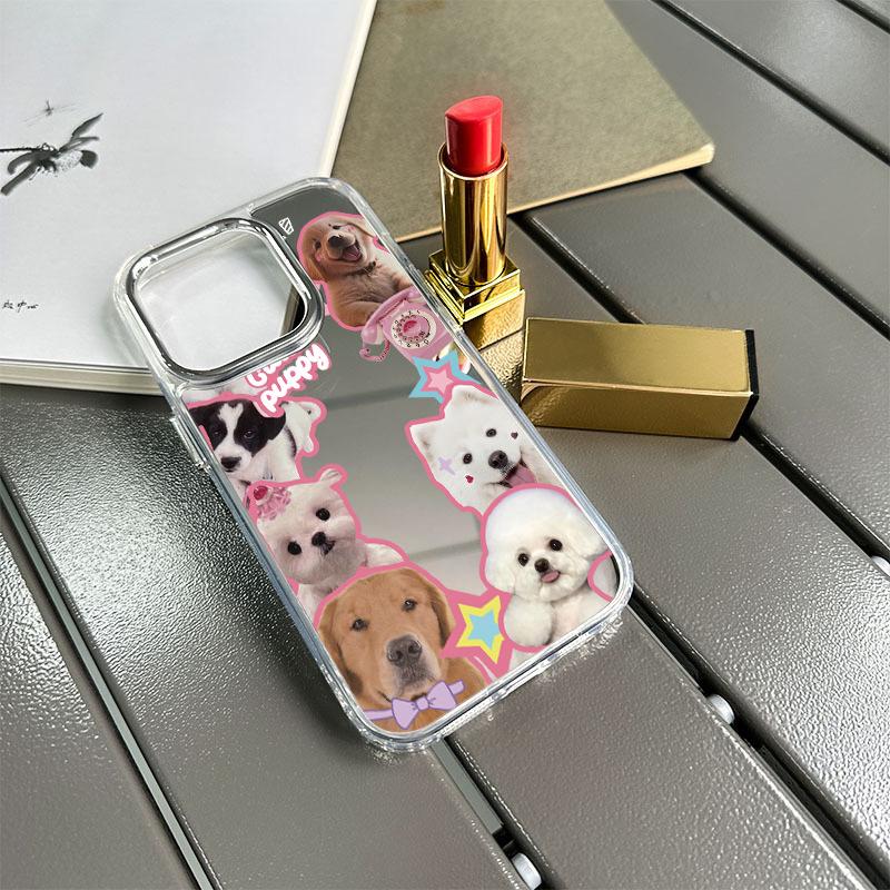 Cute mirror dog phone case Internet celebrity ins wind Cute puppy sticker anti-drop Apple 17 protective case