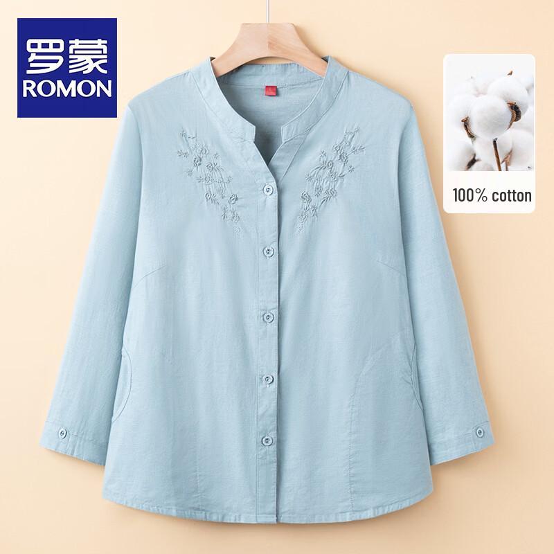 ROMON Women s Cotton Stand Collar Loose Fit Shirt 4XL