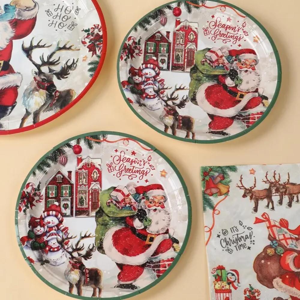 Thickened Party Dinnerware Set Serves 10 Paper Plate and Cups  Navidad