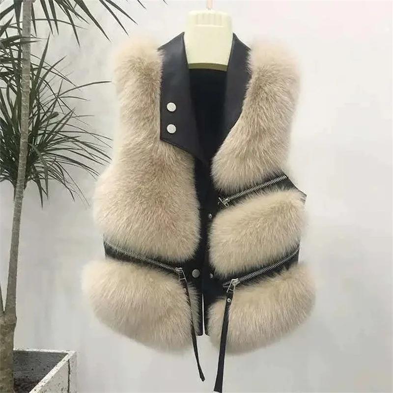 Giacca Gilet in Pelliccia Donna Inverno Coreano Gilet in Pelliccia Sintetica Gilet Corto in Pelliccia Gilet Femminile Senza Maniche