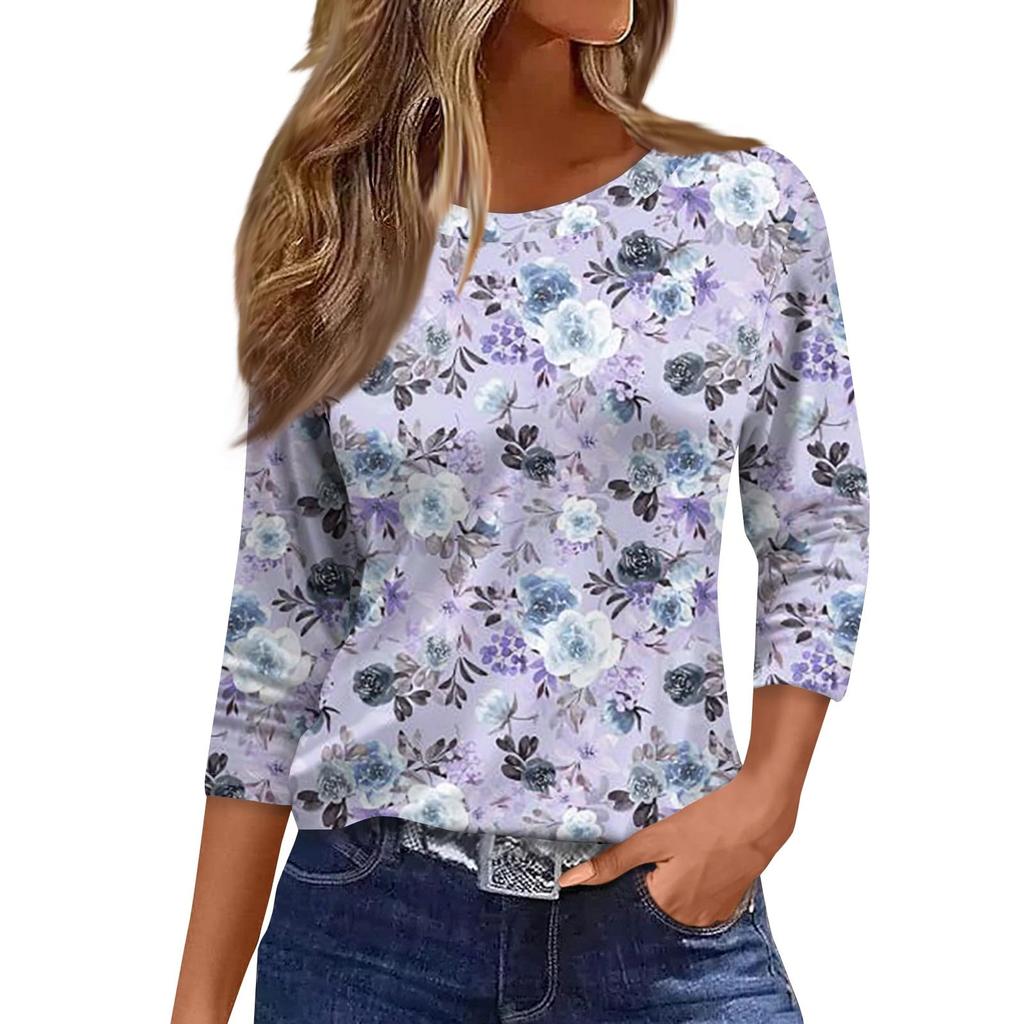 Women's Flower Small Fresh T-shirt Fashion Long Sleeve Round Neck Regular Top Spring and Autumn Wear