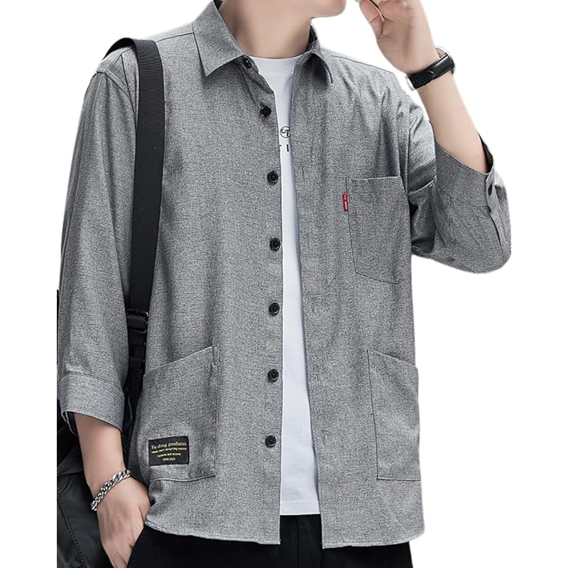 

[foveitaa] shirt men s summer clothes oxford shirt 3/4 sleeve Fashionable shirt y shirt big size Relaxing ice silk cool Cool feeling Sweat absorbent