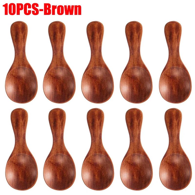 1-10Pcs Mini Wooden Spoons Small Kitchen Spice Condiment Spoon Sugar Tea Coffee Scoop Short Handle Wood Kids Spoon Kitchen Gadge