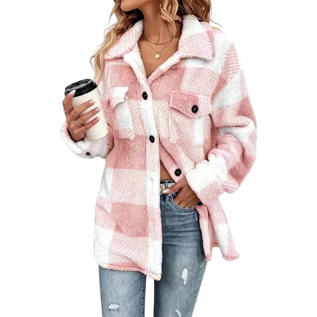 Women's Elegant Plaid Fuzzy Jacket for Fall Winter - Cozy Stylish Outerwear