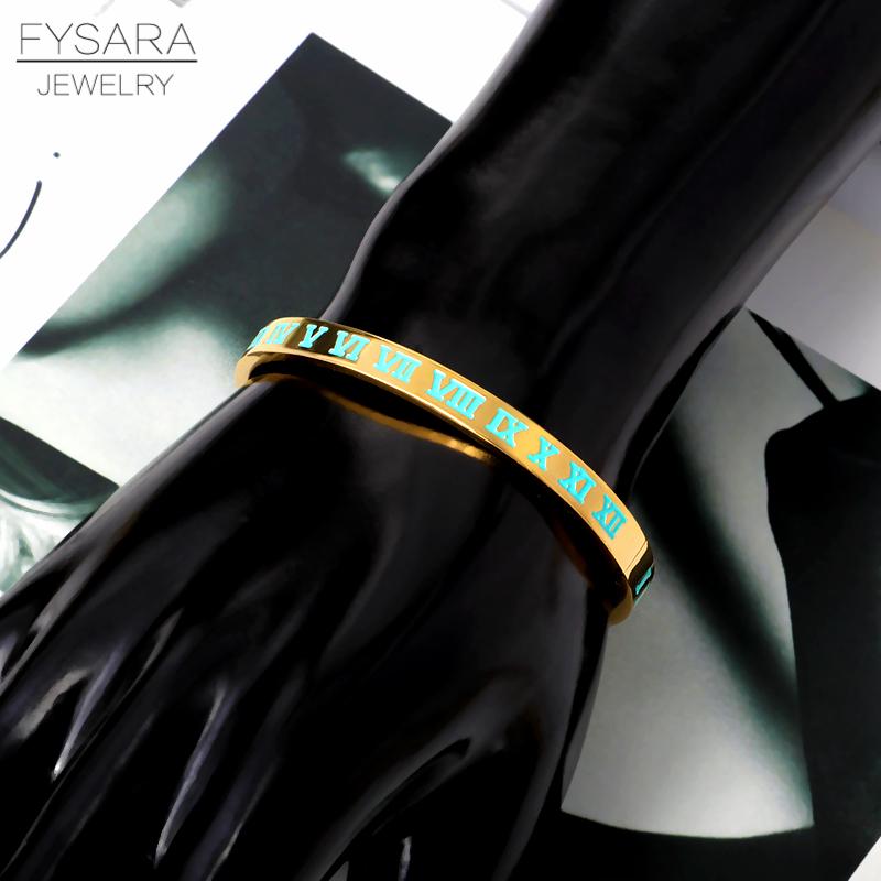 New Brand Luxury Enamel Stainless Steel Roman Numeral Bangles for Women Titanium Steel Jewelry Accessories Lucky Gift