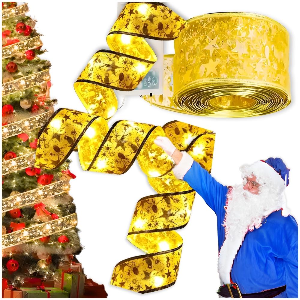Satin ribbon Christmas garland LED chain gold eco Christmas tree lights