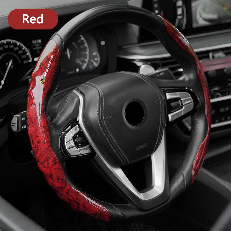

Wooden Pattern Car Steering Wheel Cover Anti-slip Decoration Sleeve for Porsche Panamera Cayenne Taycan 911 718 Macan Carrera-GT