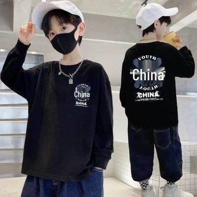 100% Reine Baumwolle Jungen Langarm T-Shirt - Herbst Lockerer Schnitt, Rundhalsausschnitt, für Mittlere und Große Kinder, Nationaler Stil