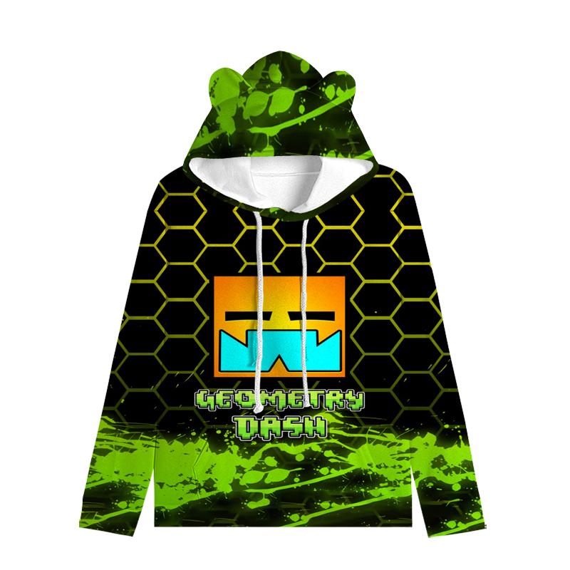 Dětská mikina Angry Geometry Dash pro chlapce Dívčí mikina Harajuku Streetwear Hip Hop Kawaii Cat Ear Pullover s kapucí