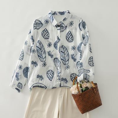 DIMANAF 2025 New Plus Size Women Tops Shirts Tees Solid Casual Loose Long Sleeve Blouse Autumn Print Cotton