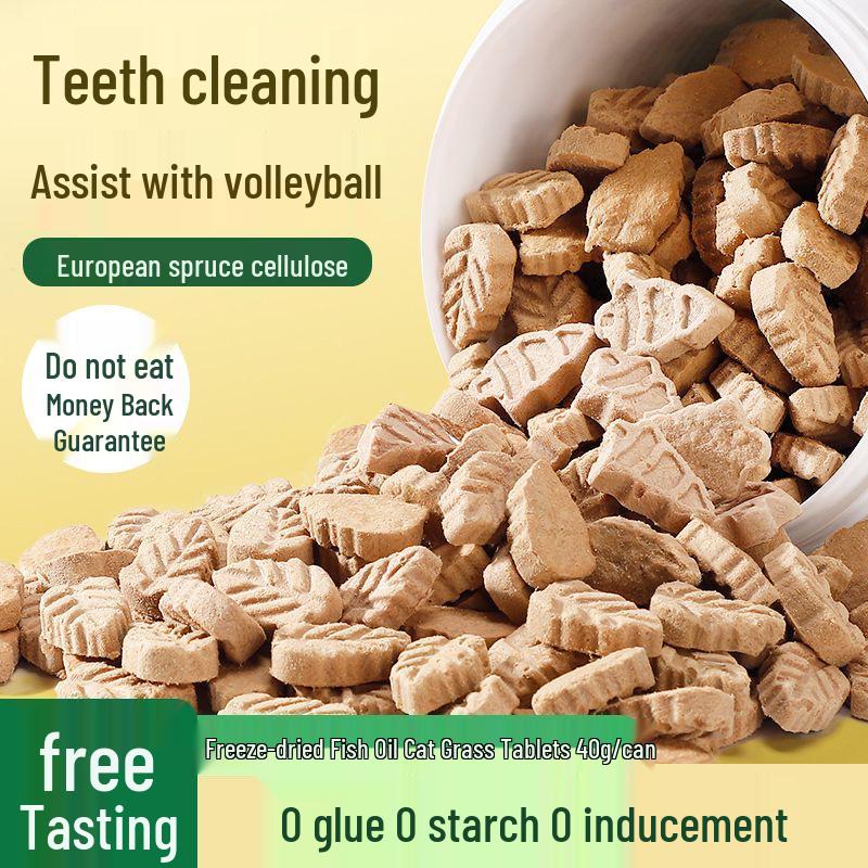 Spruce Row Freeze-Dried Fish Oil Cat Hairball Aid and Dental Care Tablets with Cat Grass