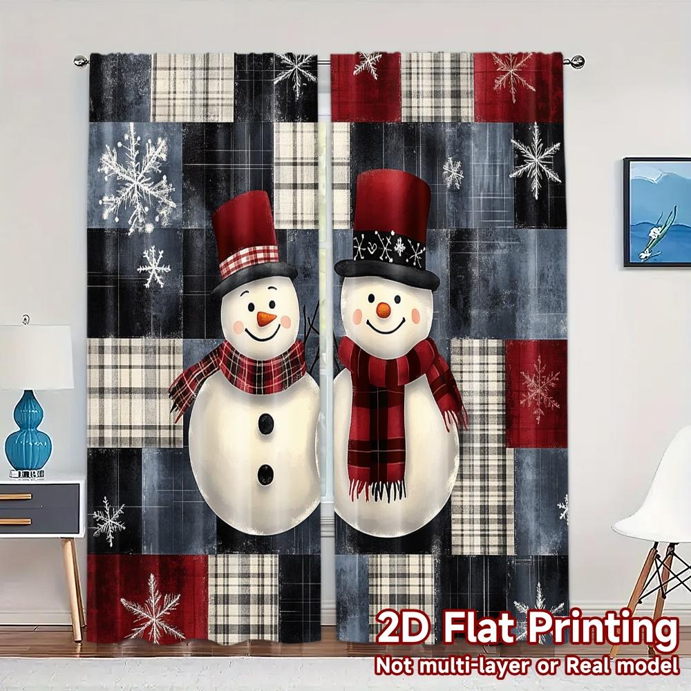 

2pcs,Curtains Buffalo Plaid Snowman Family Chic Curtain Chic Versatile Fabric Curtains Decorations For Home Suitable for Bedroom 52.50×116.00 CM 2pcs