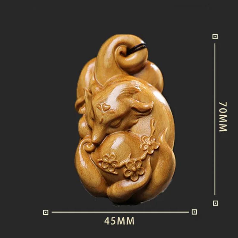 

1pc Boxwood Hand Carved Lovely Fox Statue Animal Netsuke Decoration Pendant Gift Collectable Fox Statue Pendant Ornament