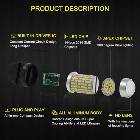 2X 3157 3156 Back Up Reverse Light LED Turn Signal Light White 144SMD EA