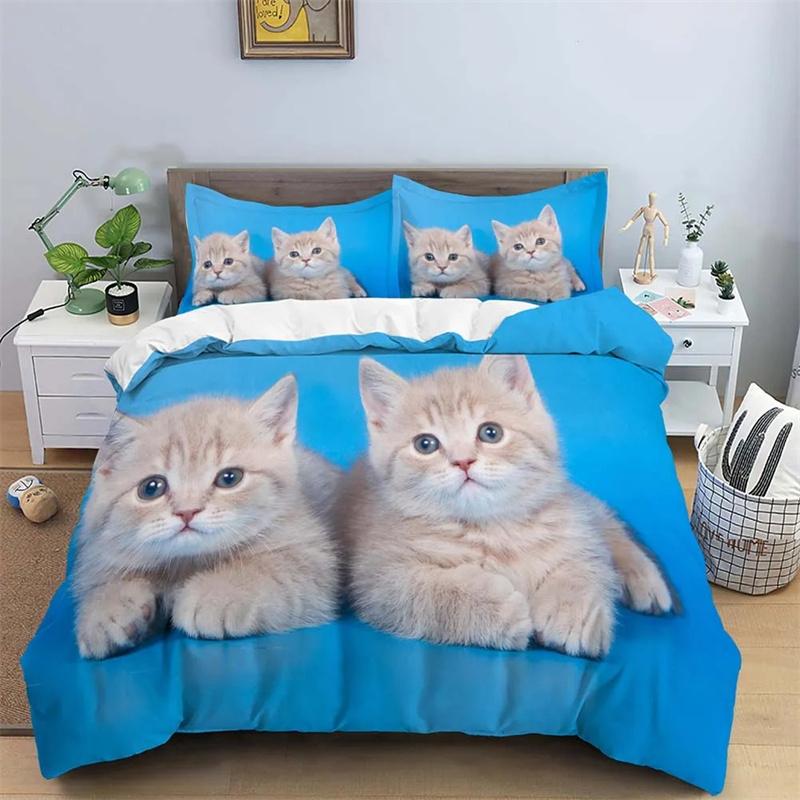 Cat Colorful Bedding Set Pet Cats for Kids Boys Girls Teens Cute Kitten Duvet Cover 3D Animal Gift Room Decoration with Zipper