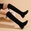 Concise Modern Boots Women 2024 Plus Size Shoes Female Knee-High Women's Boots Round Toe Med Heel Back Lace-up Shoes Women