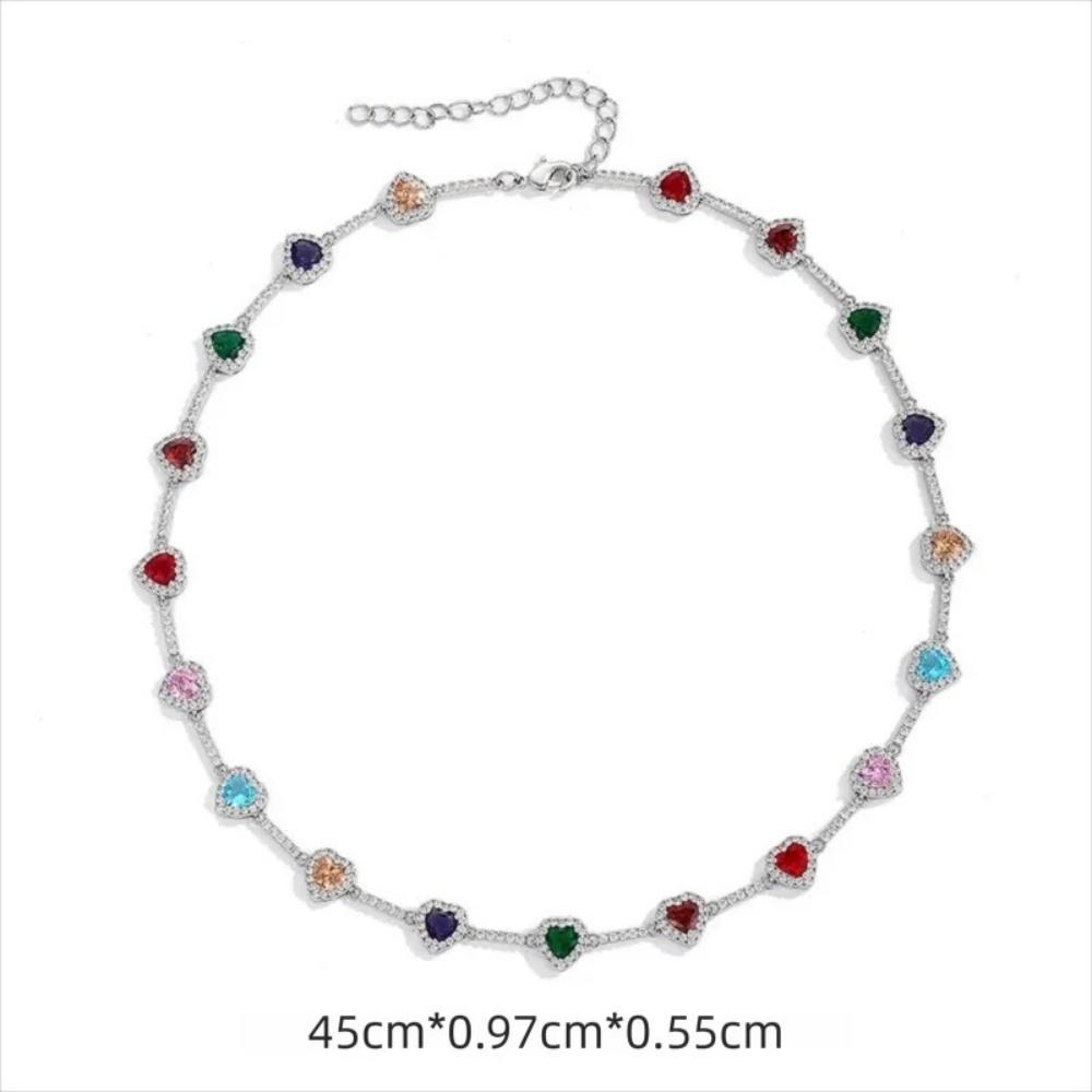 INS Hot Selling heart shape Copper Bracelet Necklace colorful zircon Jewelry For Women Free Shipping For Daily Wear
