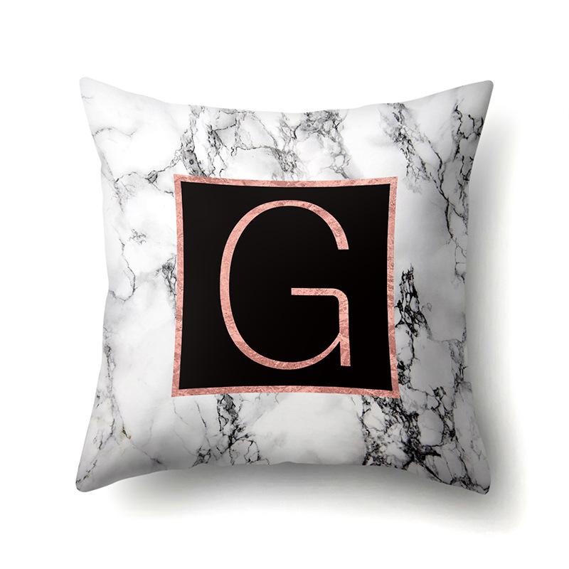 Polyester Pillowcase 26 English Letters Rose Gold Home Marble Decorative Printed Pillowcase