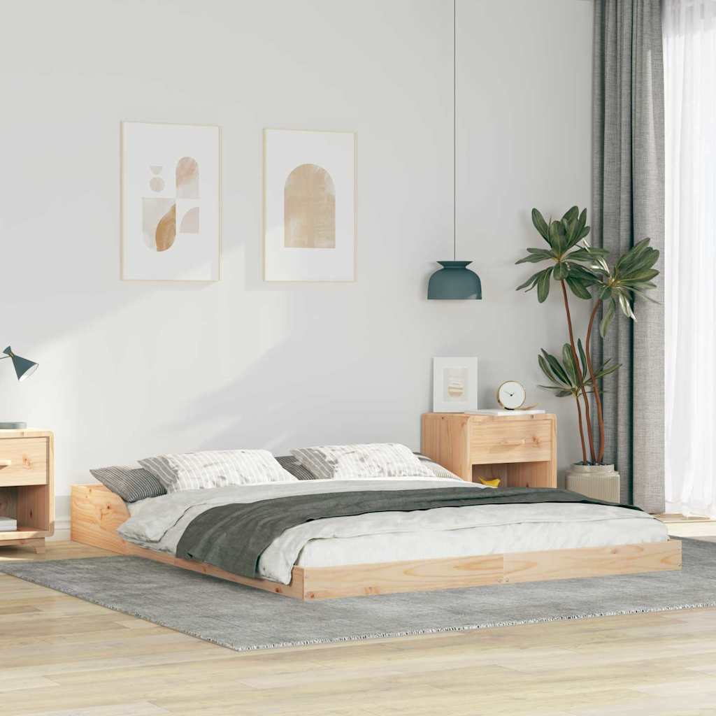 Brown Bed Frame 140 x 220 cm Solid Pine Wood