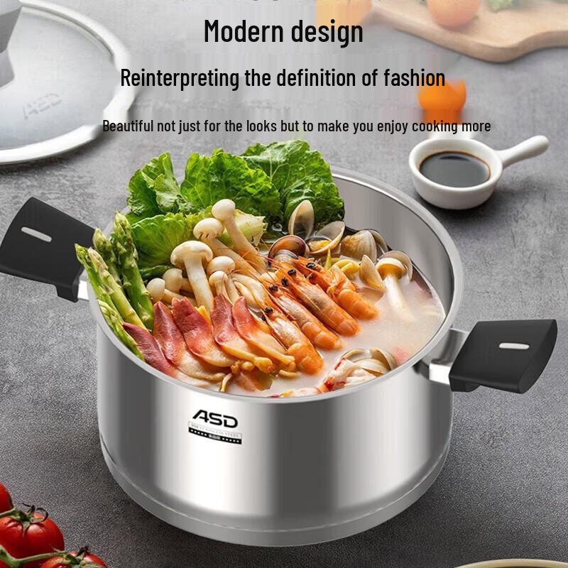 ASD 22cm 304 Stainless Steel Milk Steamer & Stew Pot