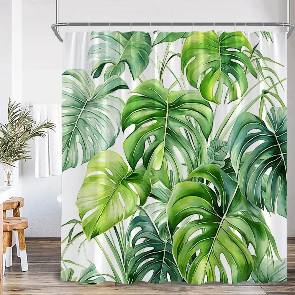 Nordic Modern Shower Curtain Tropical Leaves Monstera Shower Curtain Forest Green Leaves Plants Bathroom Decoration