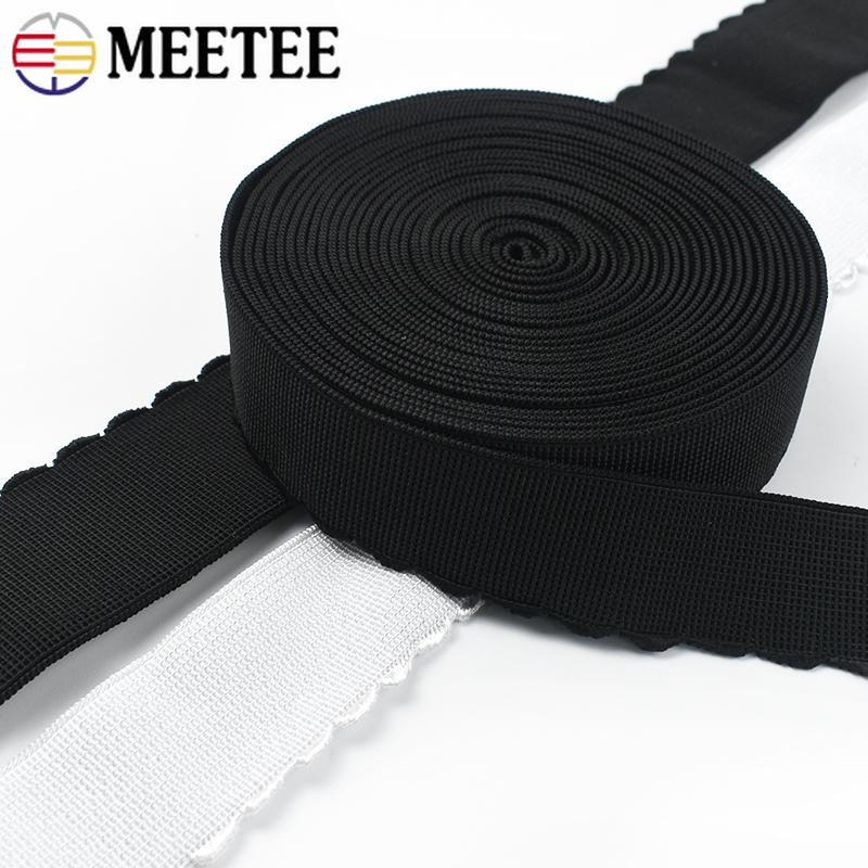 Meetee 2/5Meters Nylon Elastic Band 10-50mm Black White Lace Rubber Tape Bra Underwear Webbing Strap Belt DIY Sewing Accessories